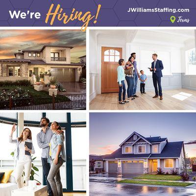 Work for the #1 Real Estate Staffing company! We're hiring for New Home Sales. Apply today at JWilliamsStaffing.com