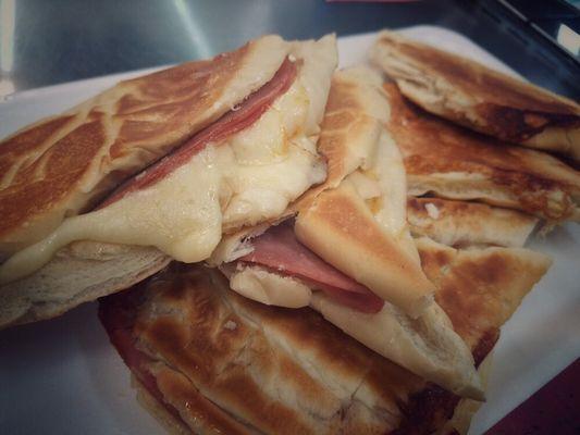 Delicious mortadella & muenster cheese tostadas.