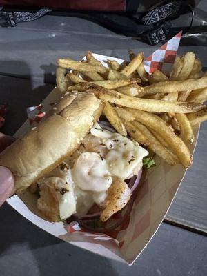 Shrimp patty burger w/ fries