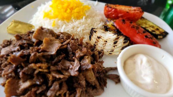 Doner kabab plate with half rice and veggies- SO good!!