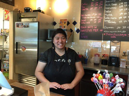 My favorite barista, Leila. She is so friendly and helpful. I love coming  to this cafe just to see her!