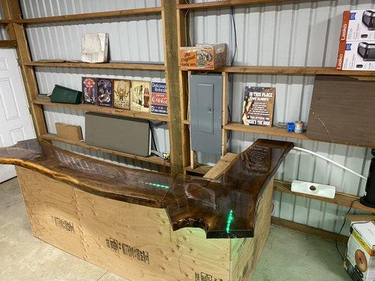 Custom live edge black walnut bartop