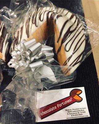 Oversized Gigantic Birthday Fortune Cookies for the birthday girl.  White chocolate with dark chocolate drizzle