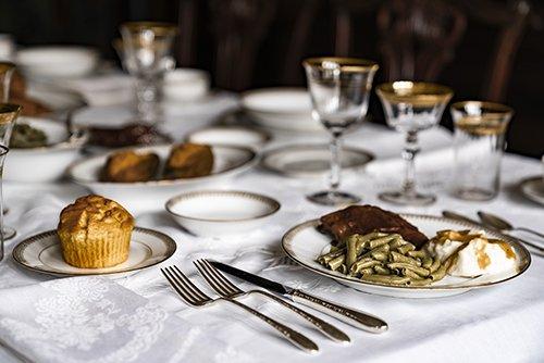 China on the dining room table inside the historic Lunney Museum.