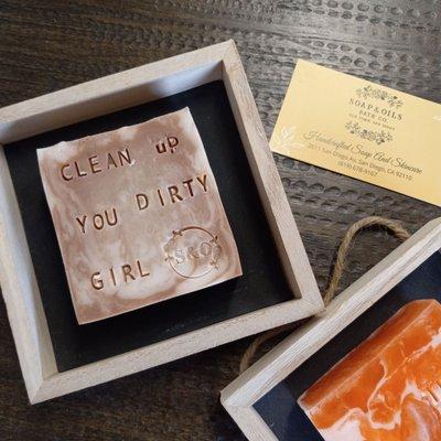 Denise's soaps are so amazing! You get to hammer in your own messages on her handmade soaps! What a fun experience! Great custom gift!