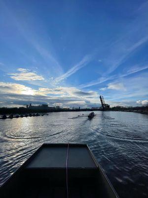 Evening rowing from the coaching launch