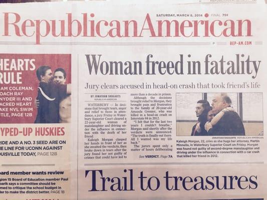 Attorney Minnella on the front page of the local newspaper after the judge announces a not guilty verdict in State v...