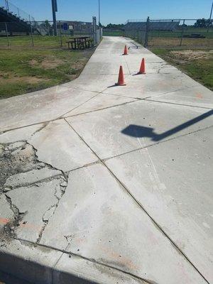 Slab sawed for the removal of broken concrete.