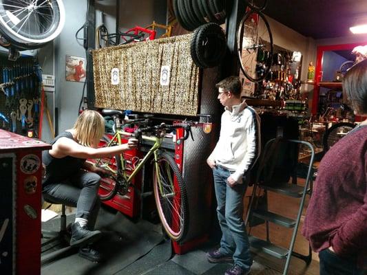 Ladies' night bike maintenance workshop! Low key free tutorial, local pizza and BYOB.