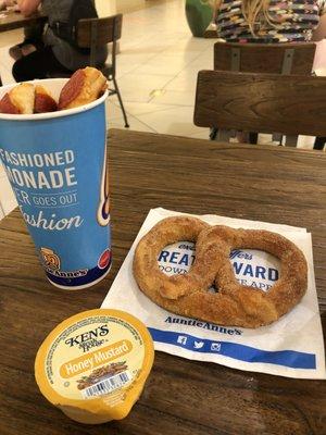 Pepperoni Pretzel and Cinnamon Sugar Pretzel with Honey Mustard dip!