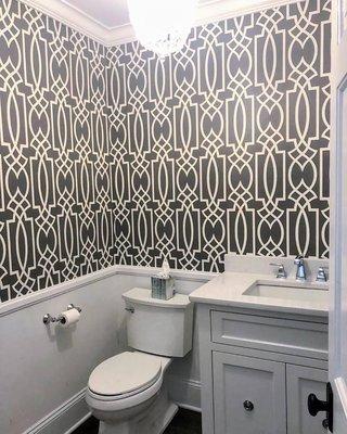 Modern Geometric Wallpaper In Powder Room