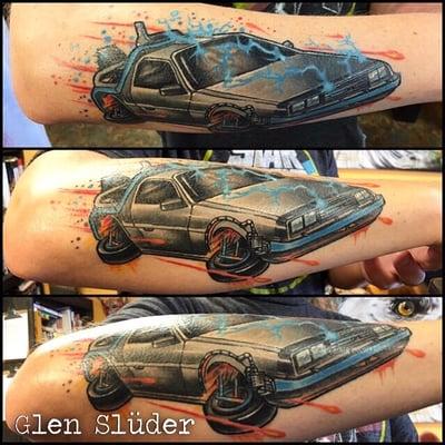 Healed picture of Andrews back to the future car