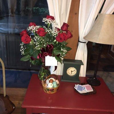 Dozen red roses created by Alexander's for a Guest who stayed at my Moonlight Ridge cabin in Sautee Nacoochee, GA (8 miles outside Helen!).