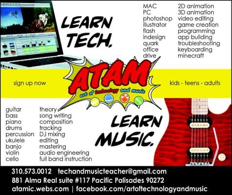 Adults AND kids learn Technology. Learn Music at LA's Original Learning Center for Everything Technology, Music and Art est 2012