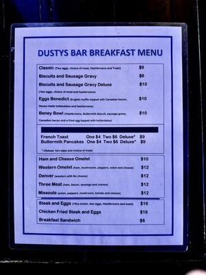 Dusty's weekend breakfast menu