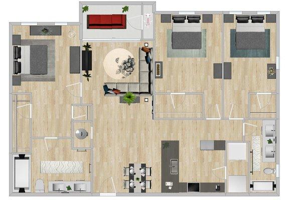 Our three bedroom two bathroom floor plan.