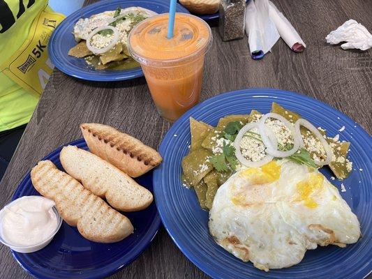 Green Chilaquiles and eggs