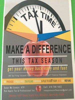 Make a Difference this Tax season with your tax filling needs. We provide accurate and timely tax return for you and your businesses.