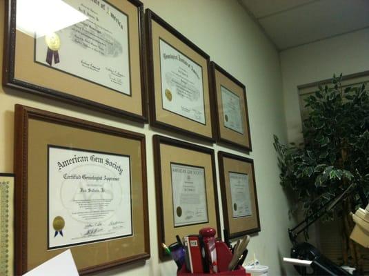 Many many certifications all of the walls