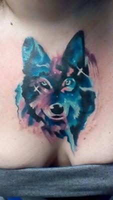 Watercolor wolf tattoo by andy