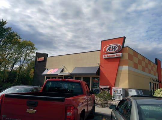 Mobil station, Dunkin Donuts and an A&W all in one.