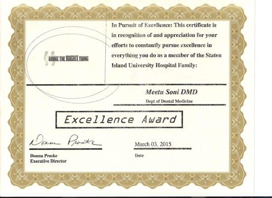 Service Excellend Award for Dr Meetu Soni