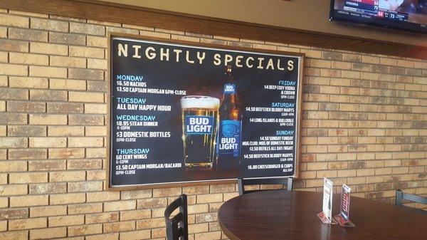 Great every night specials.