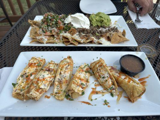 Steak nachos and Papa's Poppers