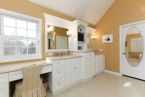 Master Bath - Crema Marfil vanity top by ASLAN Stoneworks