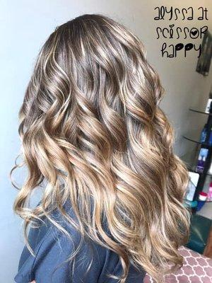 Creamy blonde balayaged highlights by Alyssa.