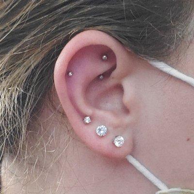 Helix, Rook, and 3rd lobe done here. Photo is 1 week after getting Helix piercing.