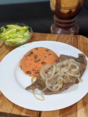 Bistec & arroz con gandules (steak & rice w/pigeon peas)