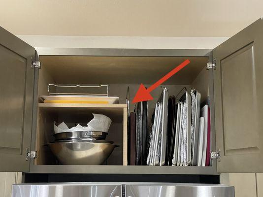 Custom fit table shelf to take advantage of storage space above which would've otherwise been wasted.