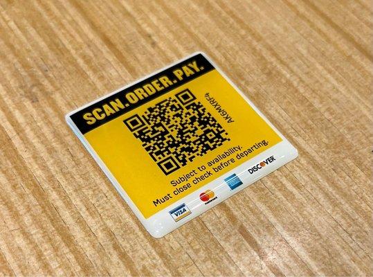 Scan to order if you don't want to wait for waitress. Also if you place order with waitress you scan this to mobile pay also.