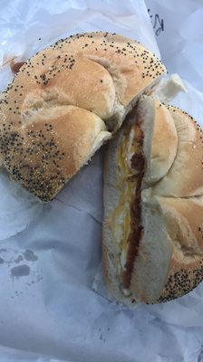 Bacon egg and cheese on a poppy