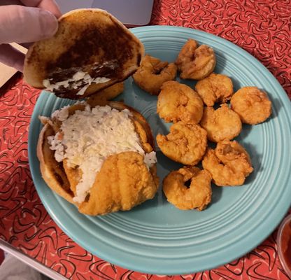 Flounder sandwich and side order of jumbo shrimp