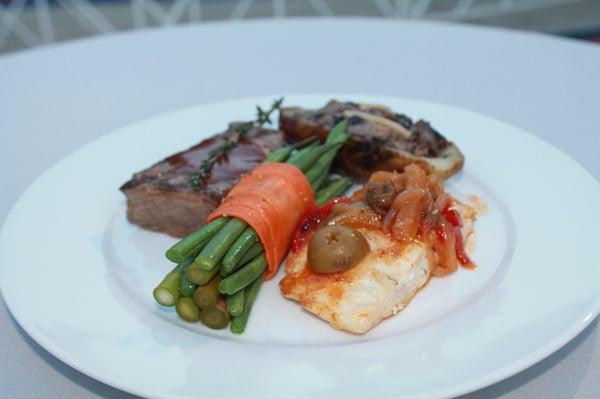 New York strip steak, red snapper escabeche & roasted Potato