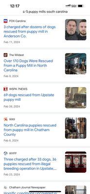 Puppy mills running rampant in the Carolinas because of places like the puppy place.