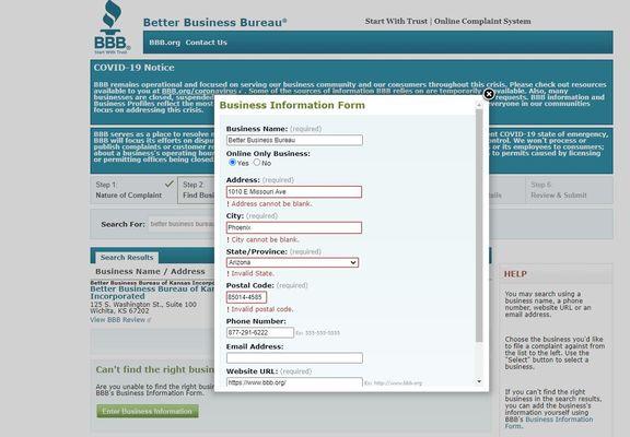 This is what happens when you try and file a complaint against the BBB on their website. Hmmm.