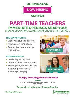 Looking for part-time teachers for our Parker, Co location!