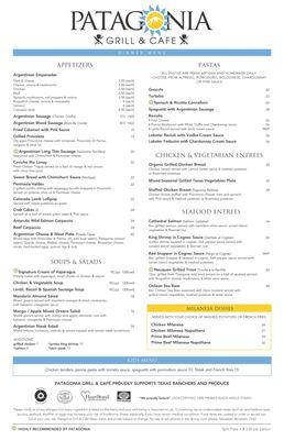 Dinner Menu page 1