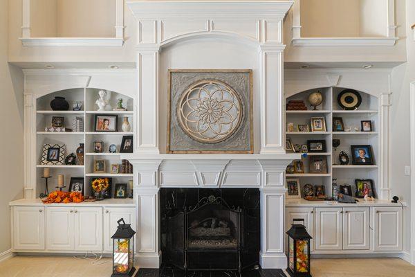 Fireplace mantel and overmantel + built ins