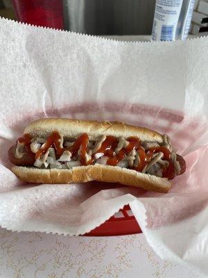 Cleveland dog with ketchup