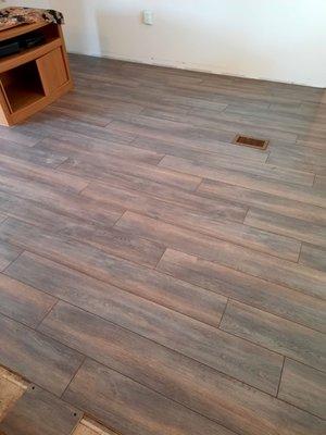 Living room vinyl plank flooring.