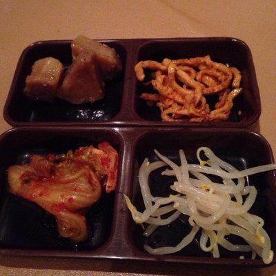 Banchan (side dishes served with all Korean dishes