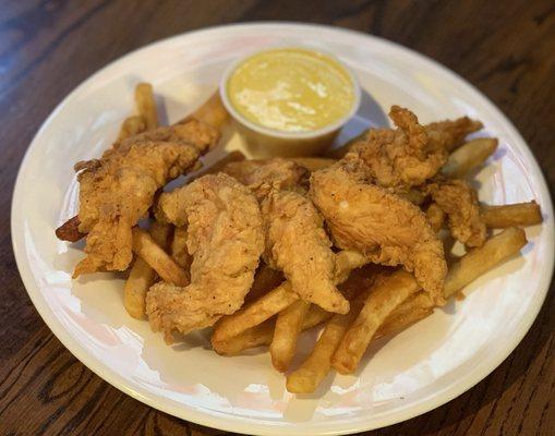 Our chicken tenders are fresh, never frozen, and hand breaded to order. Enjoy them with our homemade Honey Mustard, Ranch, or Blue Cheese.