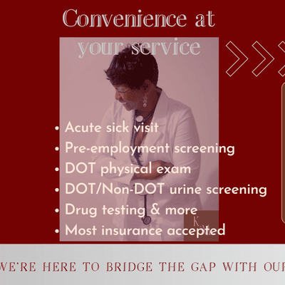 We now offer acute sick visits/convenience care! Let us help bridge the gap between you and your PCP.