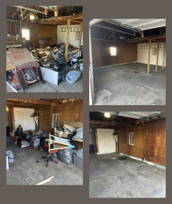 Before and after of clearing junk from a customers home.