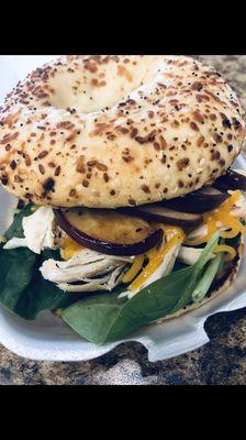 Chicken Apple Cheddar Sandwich on an everything bagel