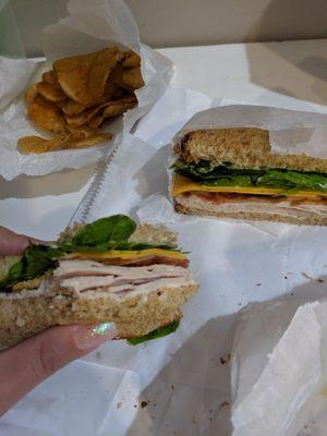 Turkey club/sandwich with signature chips. Food seemed  fresh but honestly felt a bit overpriced.